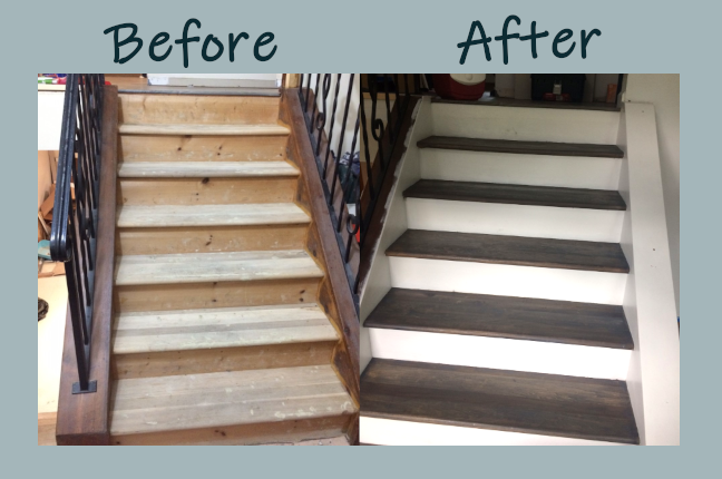 Ugly stair treads? Make them beautiful for less than $100!